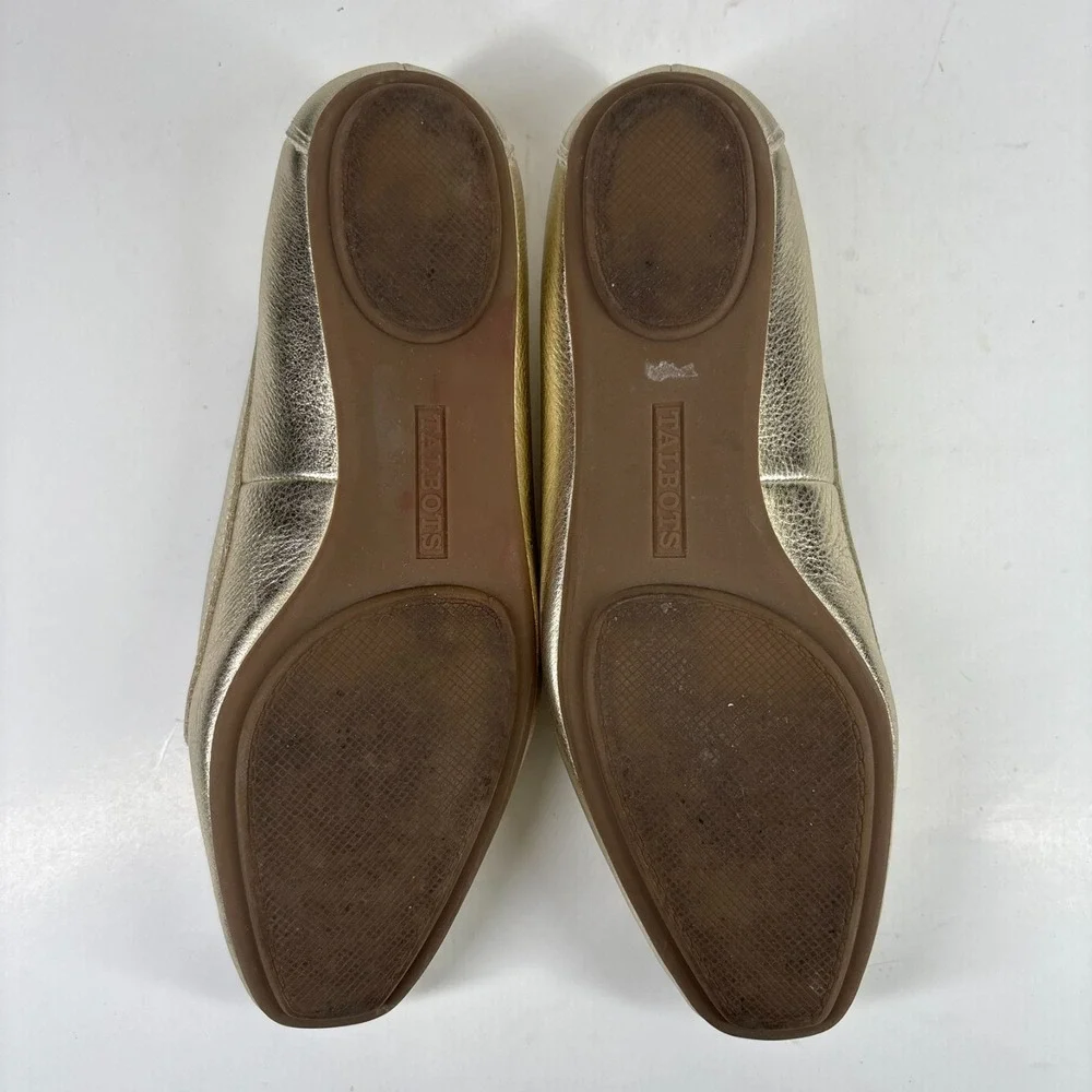 Talbots Women's US 7M Metallic Gold Leather Bow Tie Slip-On Loafers‎ Flats Shoes